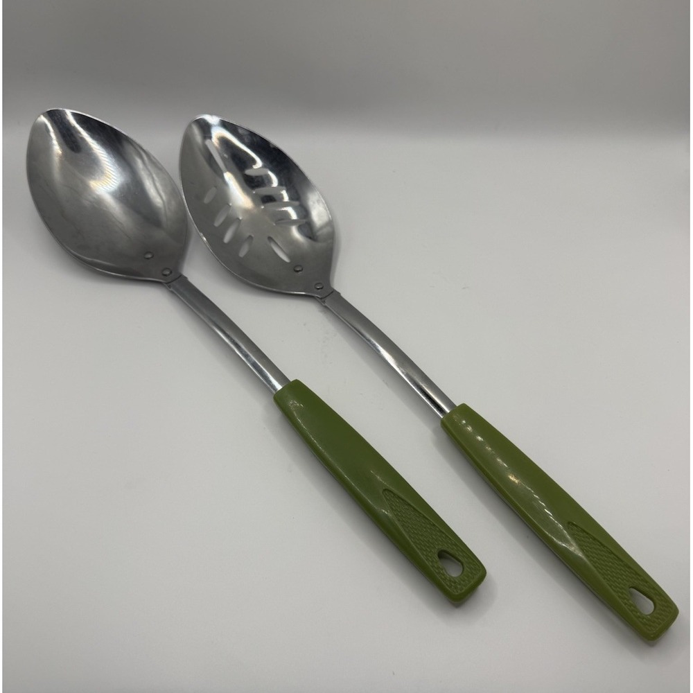 Vintage 1970's Japan Spoon Set Avocado Green Handles